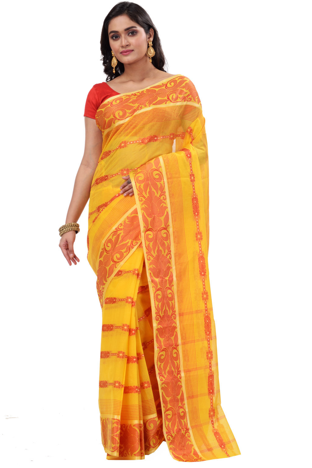 Yellow Pure Cotton Charulata_Desiging Tant Saree (738)